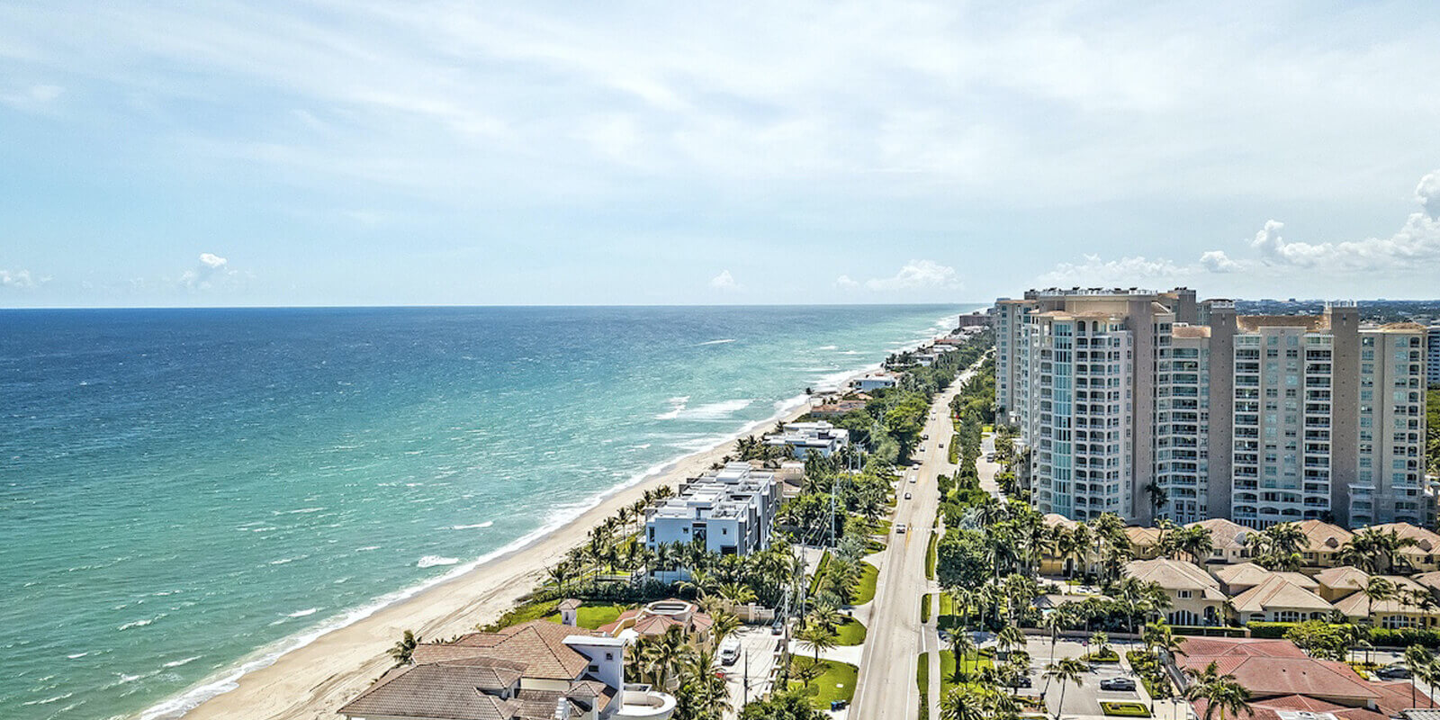 Aerial view of Boca Raton luxury homes, including the beach and condos